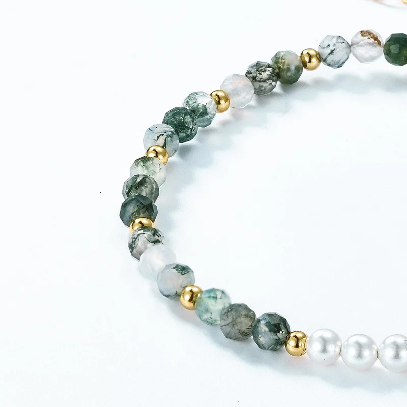 Half Pearl Half Moss Agate Bracelet