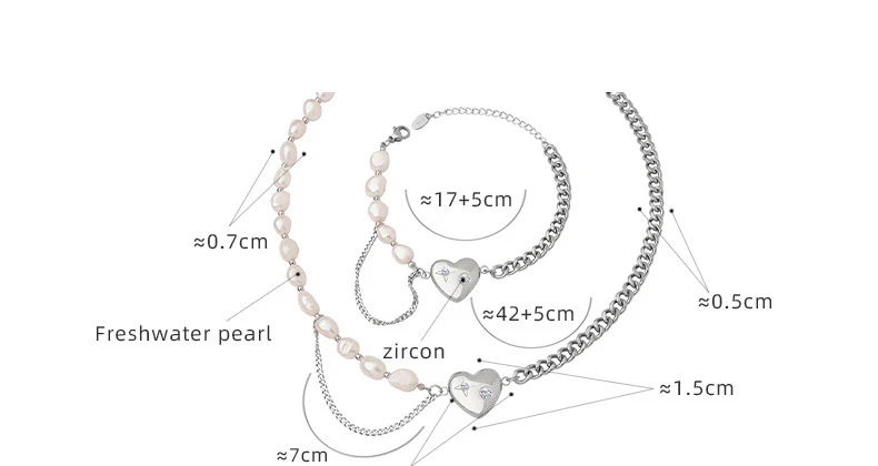 Half Pearl Half Chain Necklace Bracelet Set