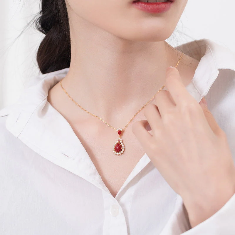 Pearl Teardrop Red Coral Pendant