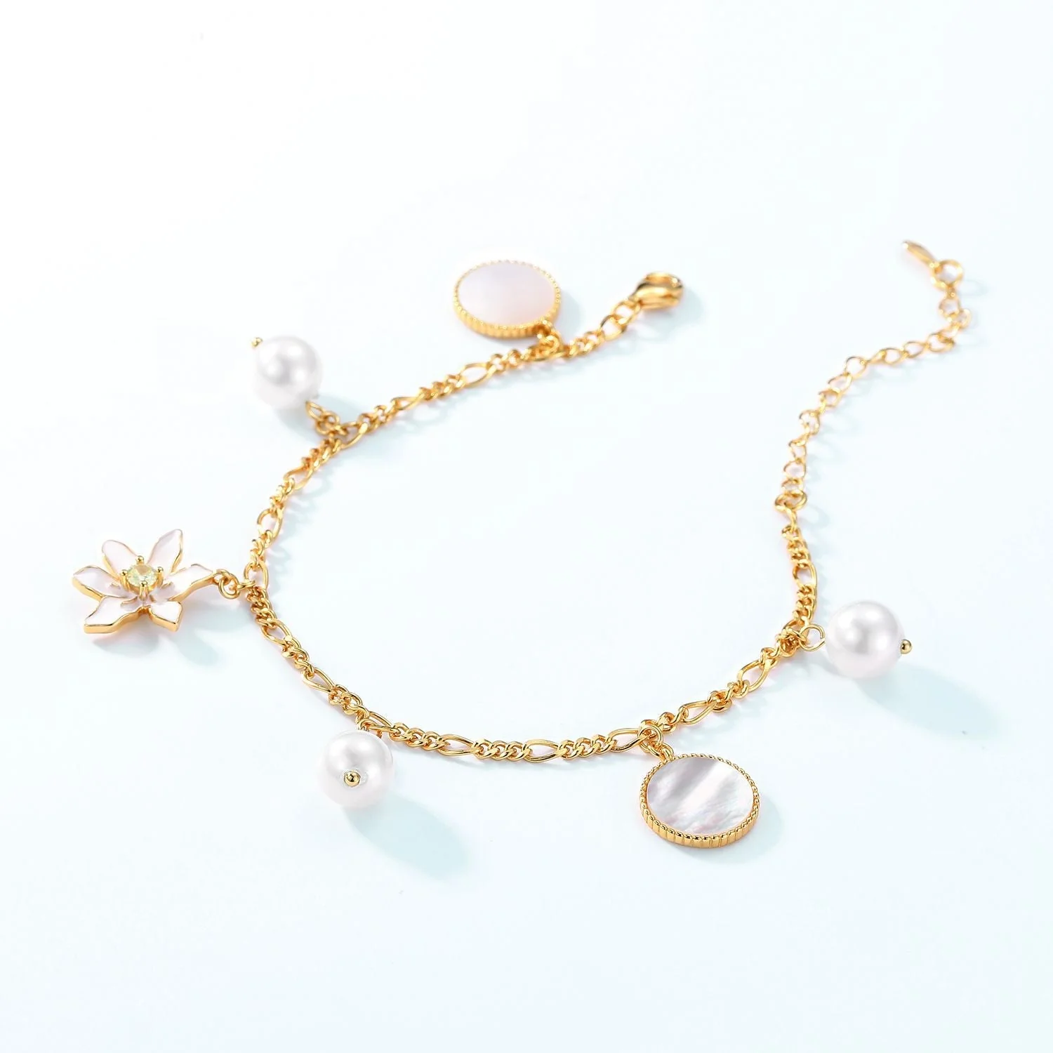 Flower and Pearl Charm Bracelet