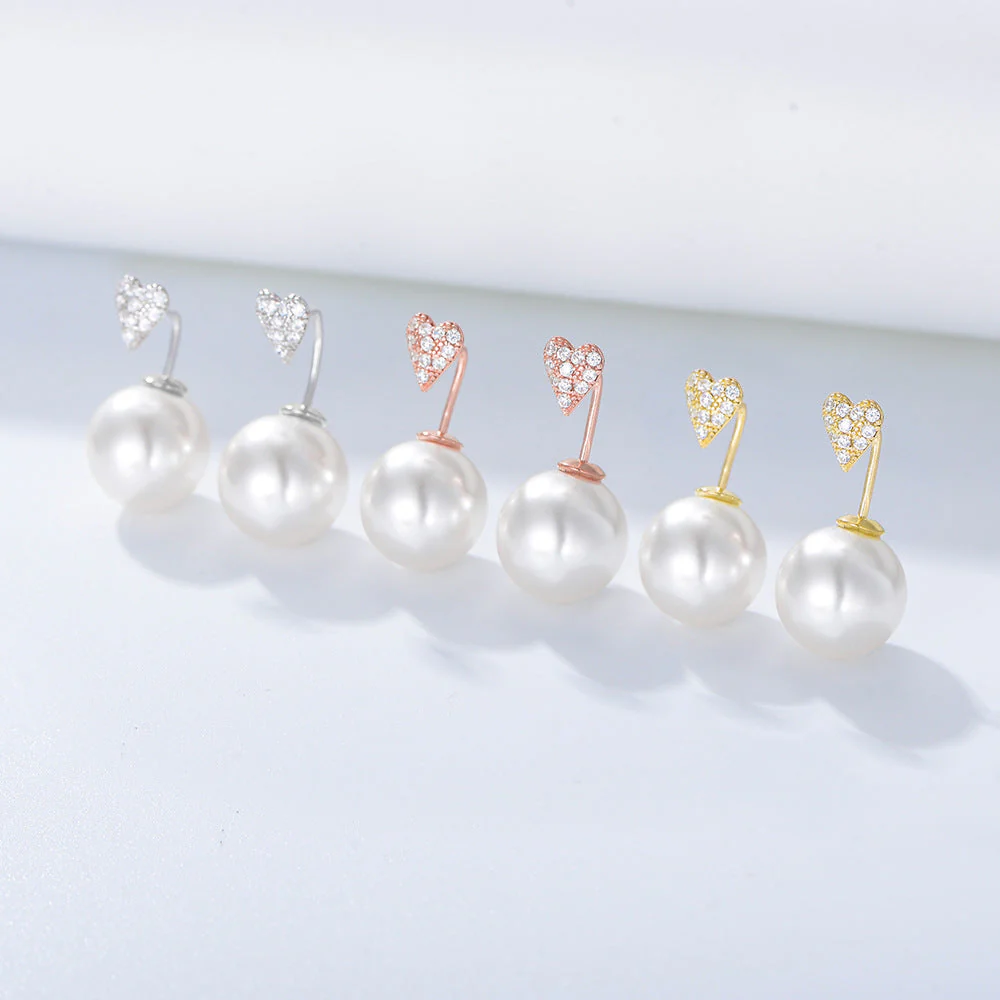Elite Heart Zircon Pearl Earrings