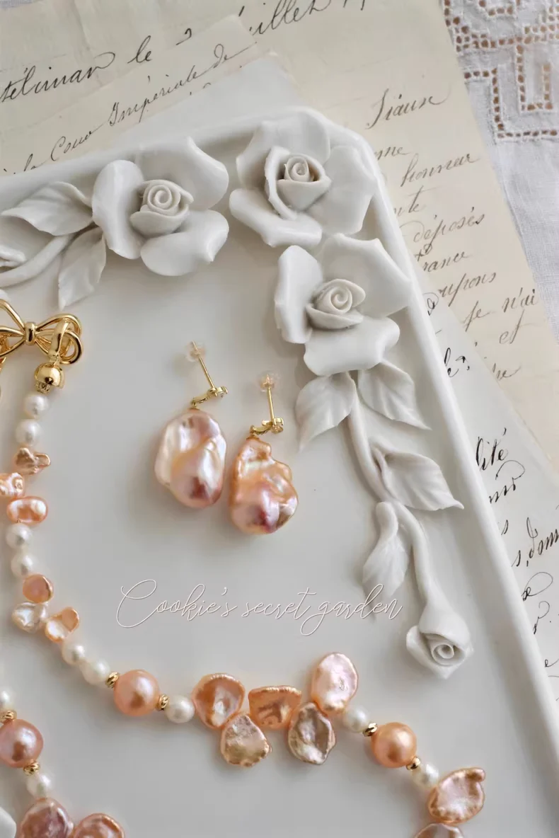 【Monet Garden Collection】 Handmade Morning Mist Baroque Pearl Earrings