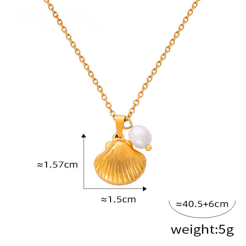 Influencer Statement Shell Pendant Necklace Earrings Set