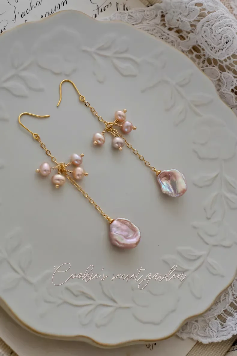 【Monet Garden Collection】 Handmade Tassel Baroque Pearl Dangle Earrings