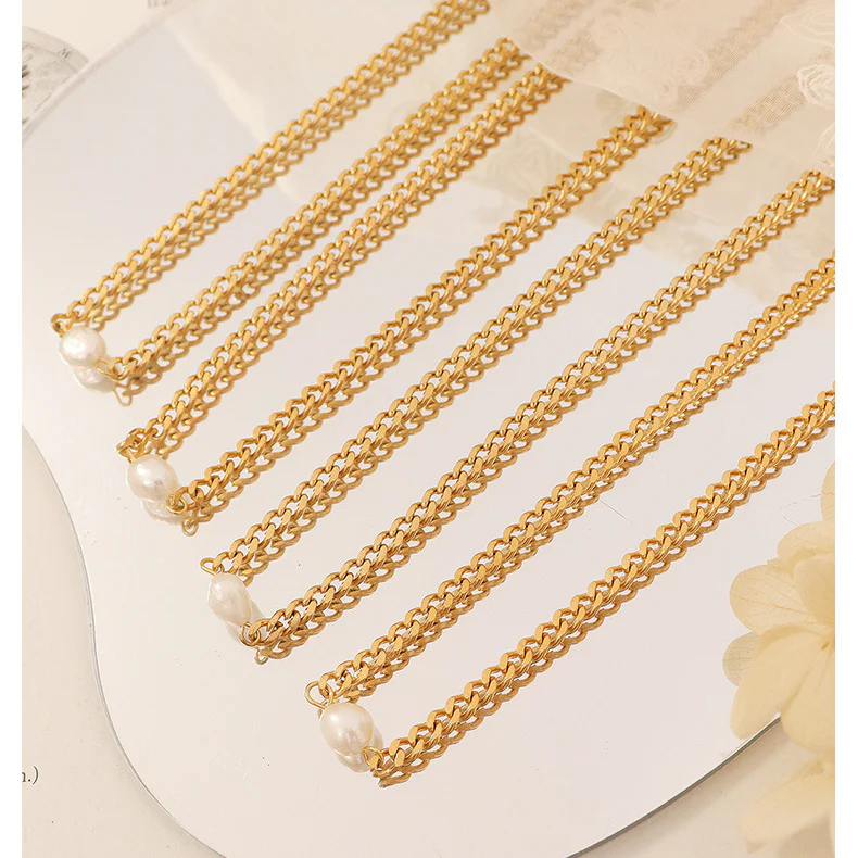 Thick Chain Necklace Choker Pearl Pendant