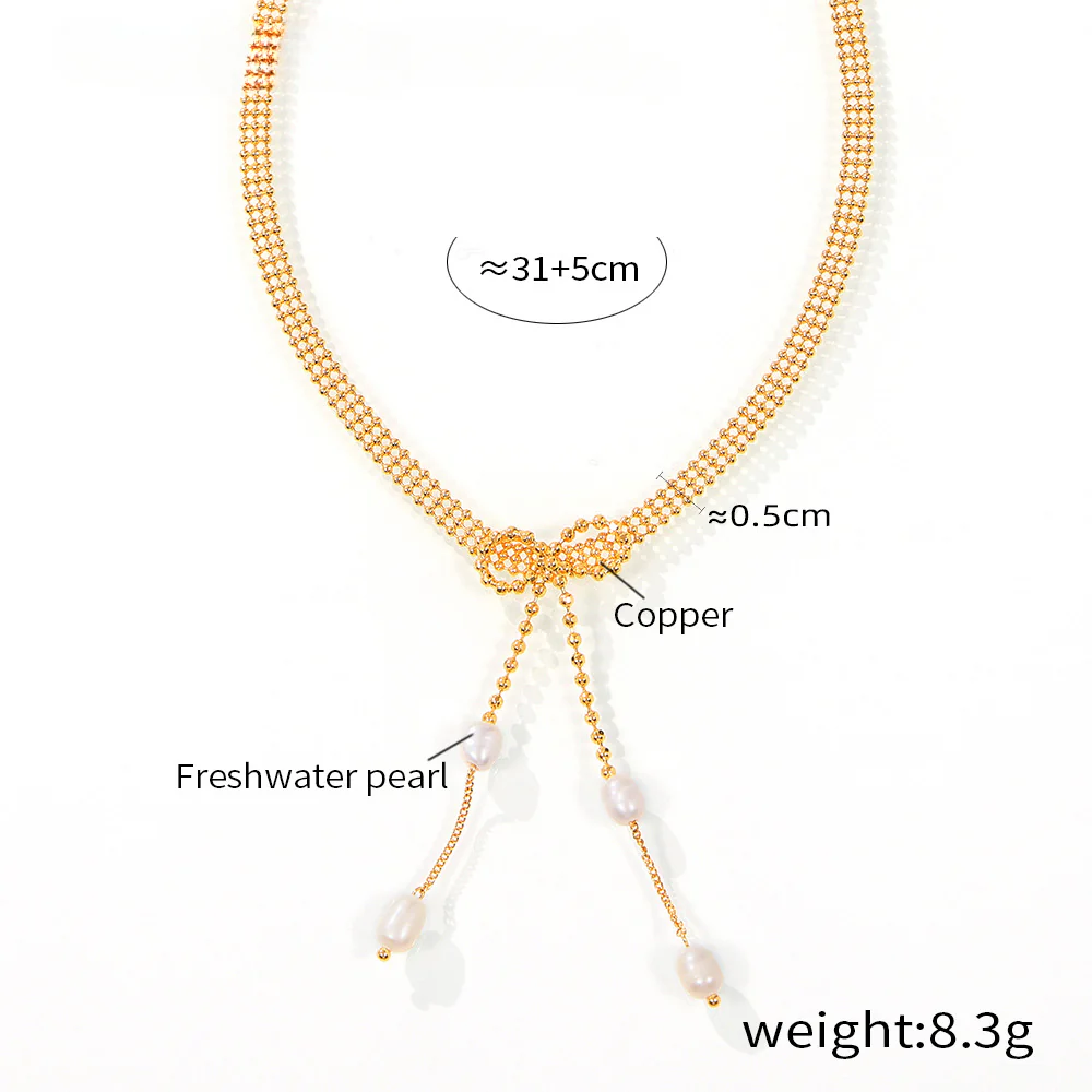 Tassel Bow Pendant Choker Necklace and Woven Bracelet Set