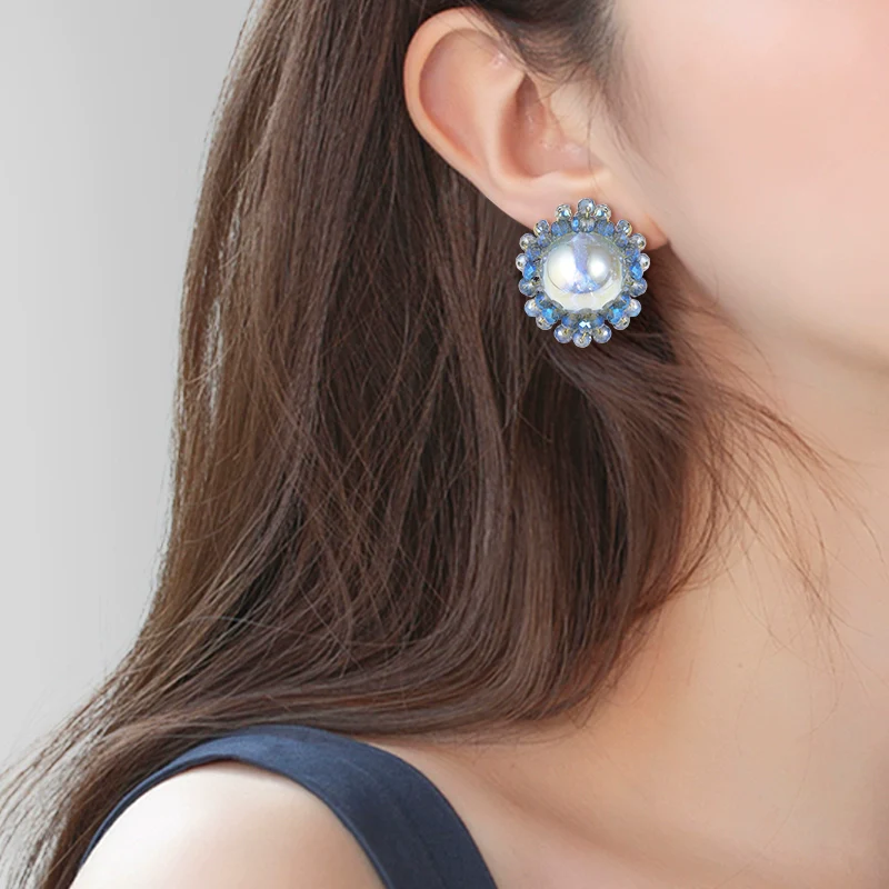 Big Pearl Crystal Earrings