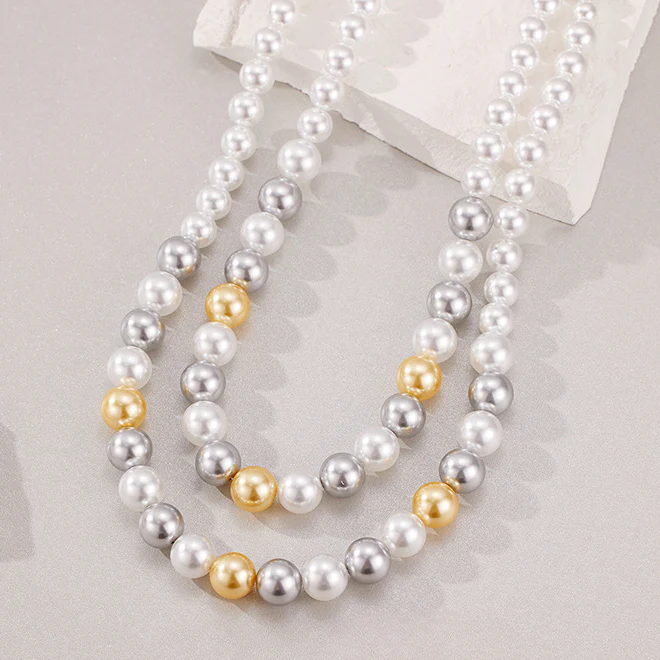 Gradient Sizes Mixed Color Pearl Necklace
