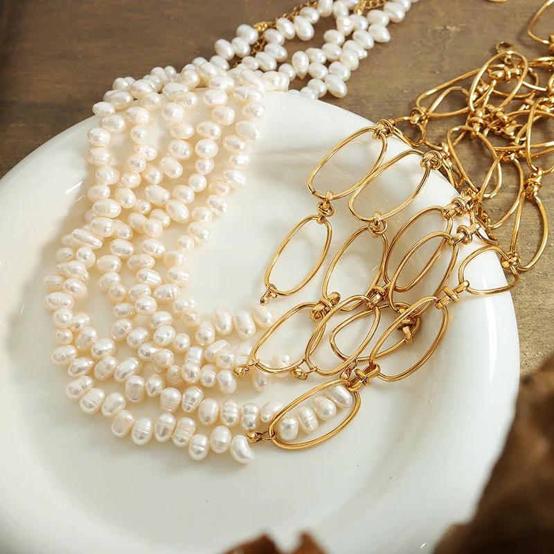 Personality Half Pearl Half Chain Necklace