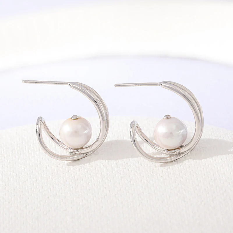 Geometric Pearl Stud Earrings