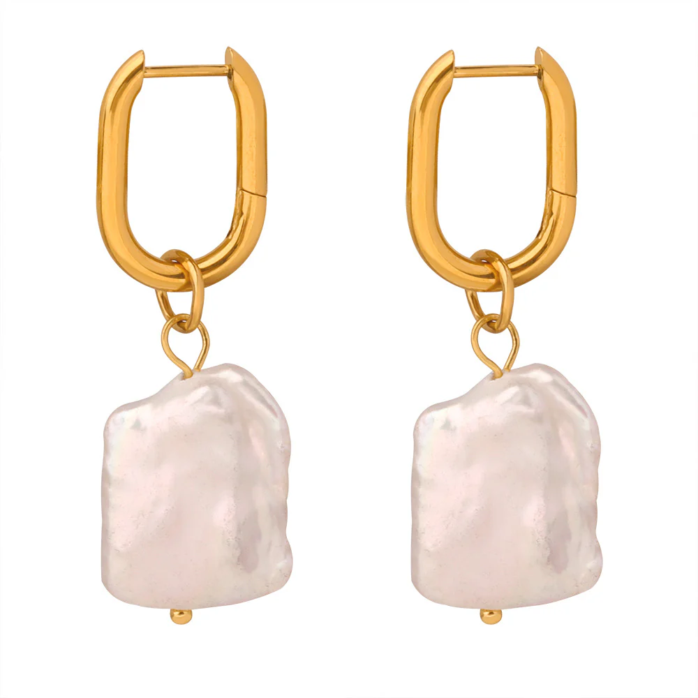 Flat Baroque Pearl Drop Earrings