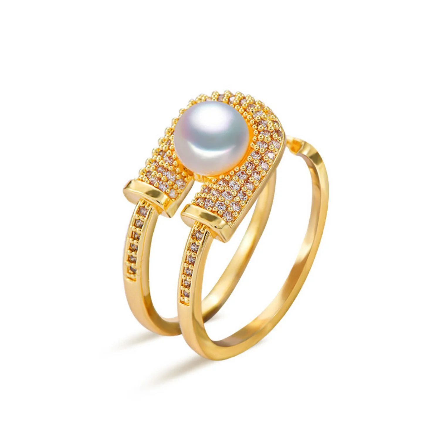 Adjustable Zircon Pearl Ring