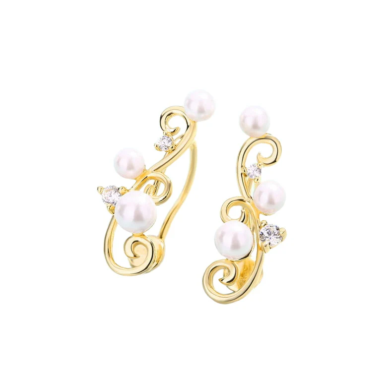 Non Piercing Pearl Climber Earrings