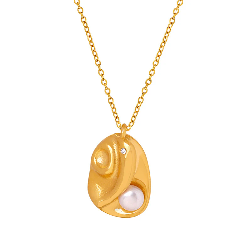 Saturn Inlaid Zircon and Pearl Pendant Necklace