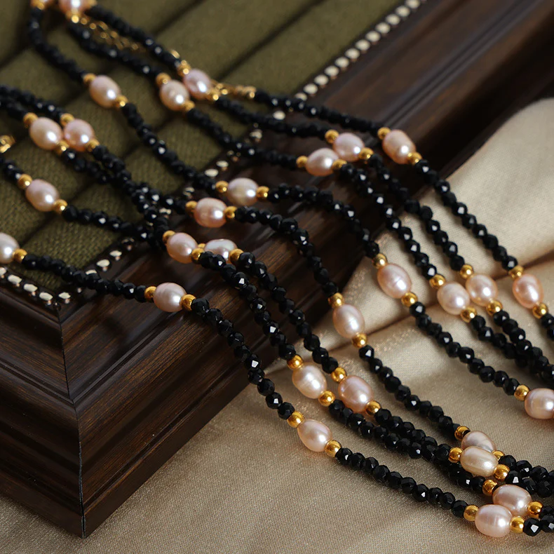 Black Amazonite and Freshwater Pearl Necklace
