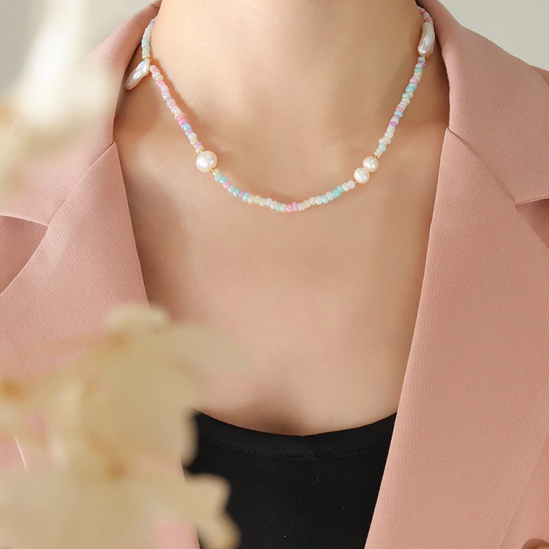 Baroque Pearl and Color Glass Beads Necklace