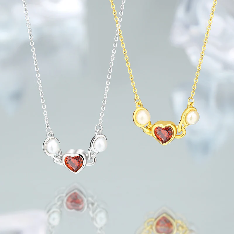 Romantic Red Heart Pearl Pendant Necklace