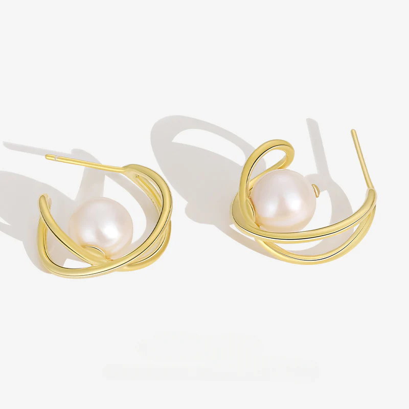 Geometric Pearl Stud Earrings