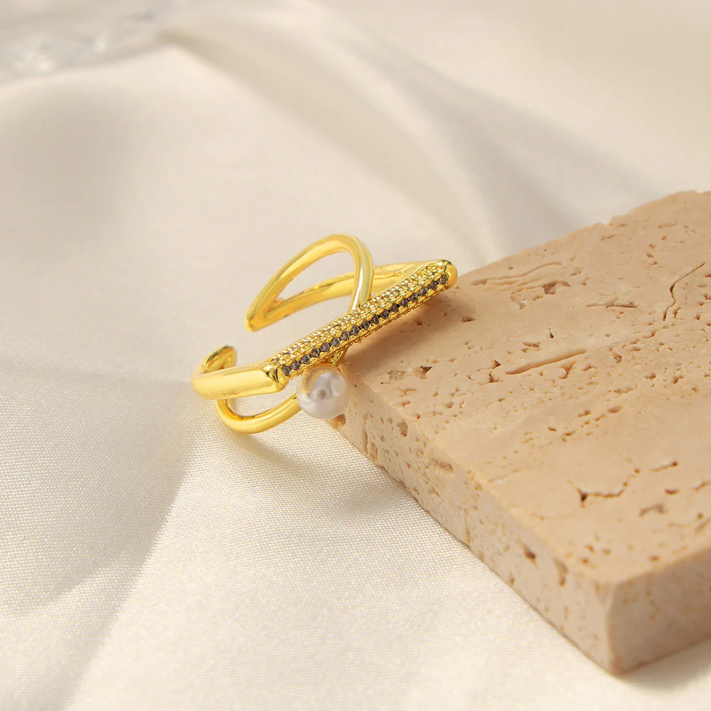 Geometric Open Diamond and Pearl Ring