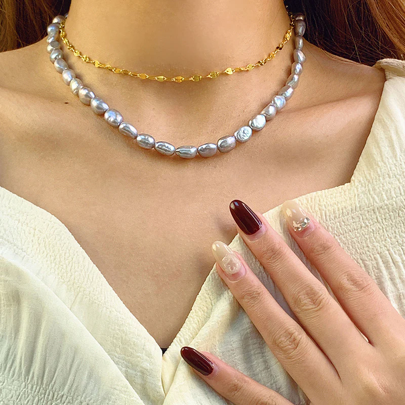 Elegant Natural Grey Baroque Pearl Necklace