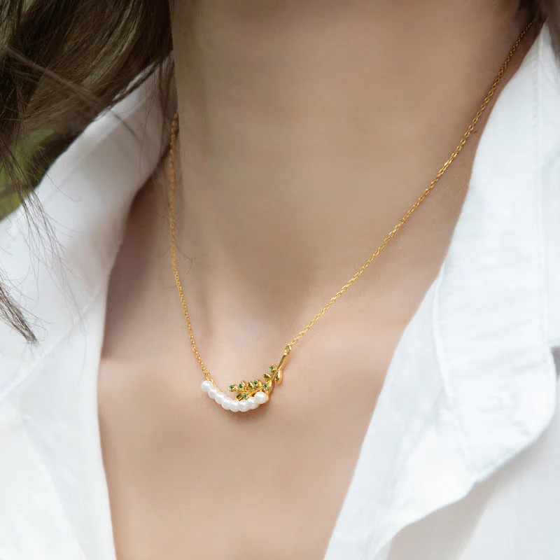 Olive Leaf Emerald Pendant Necklace