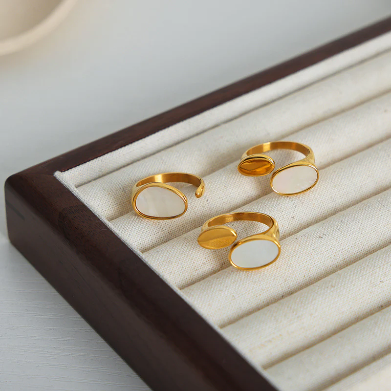 Geometric Oval Mother of Pearl Ring