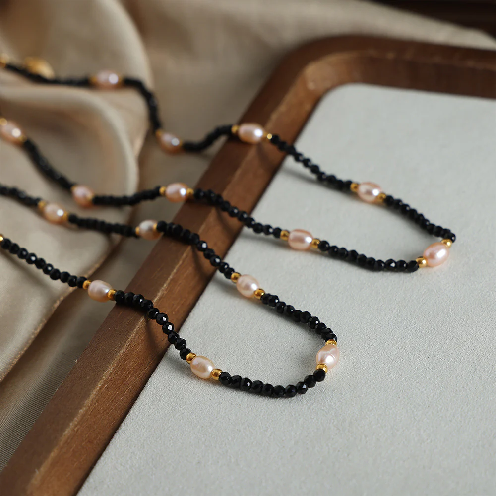 Black Amazonite and Freshwater Pearl Necklace