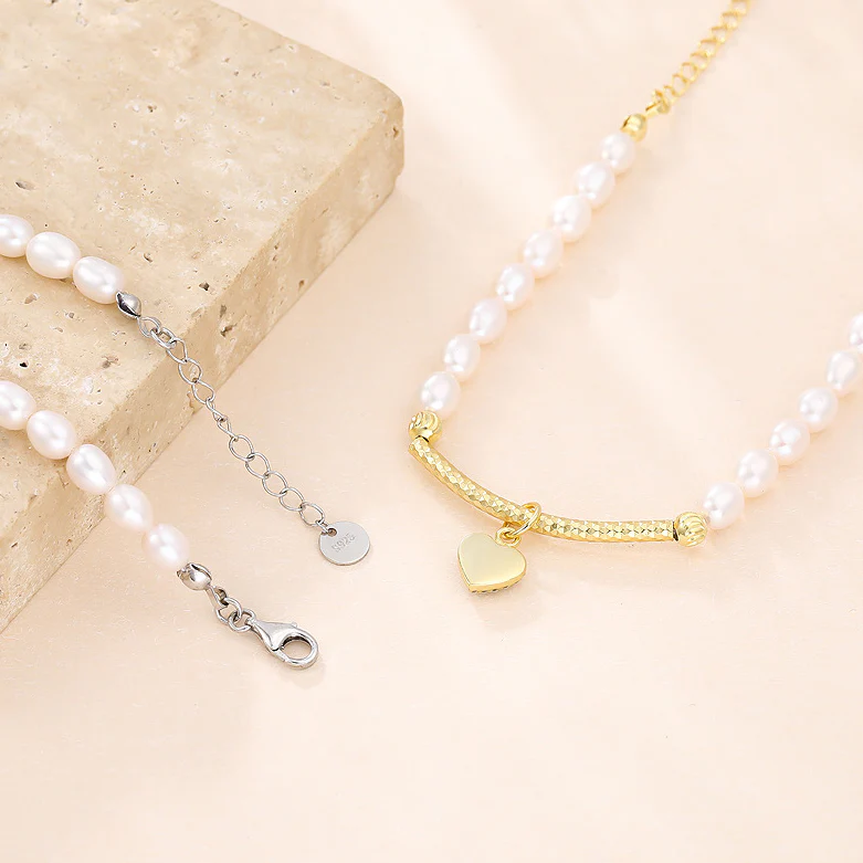 Rice Pearl Bracelet With Love Heart Charm