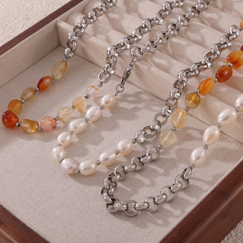 Chic Natural Stone Freshwater Pearl Necklace