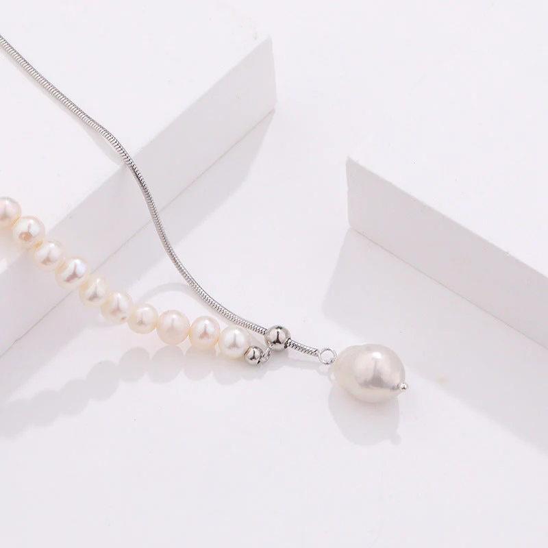 Y Necklace Floating Pearl Pendant