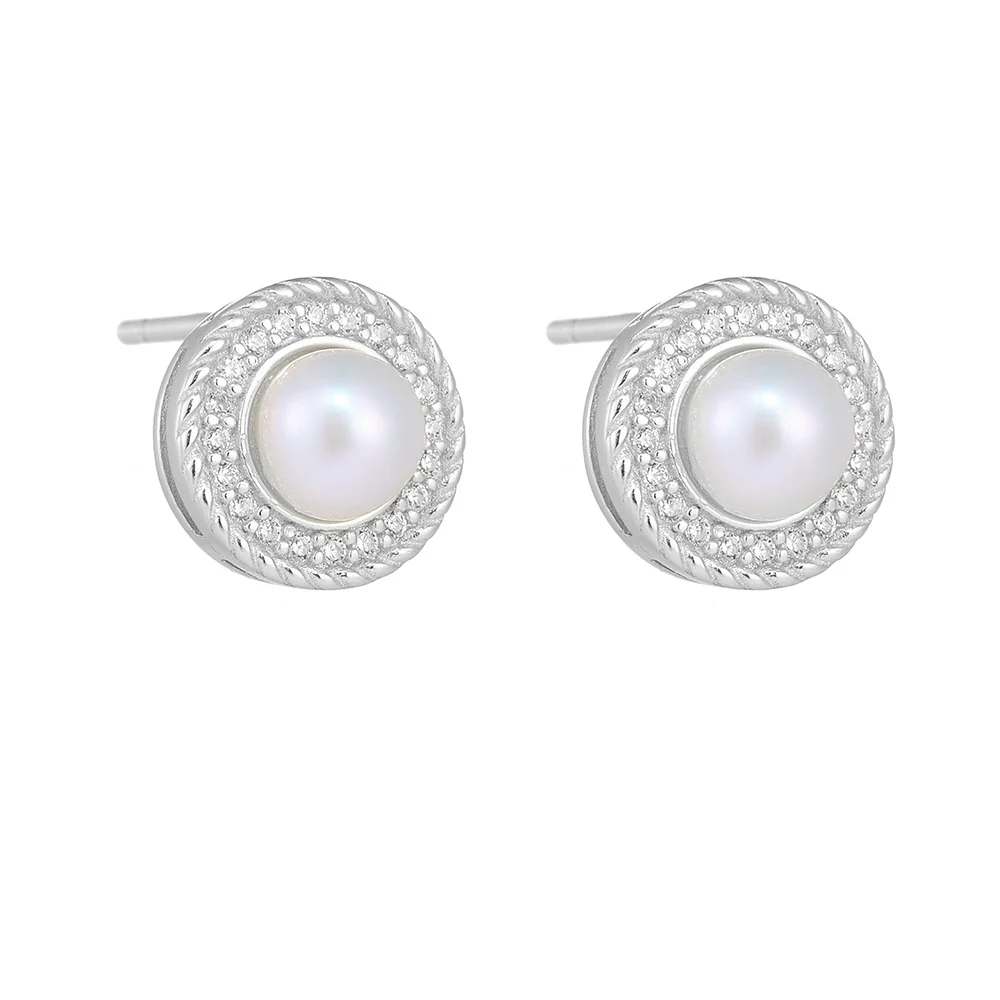 Round Diamond Mabe Pearl Stud Earrings