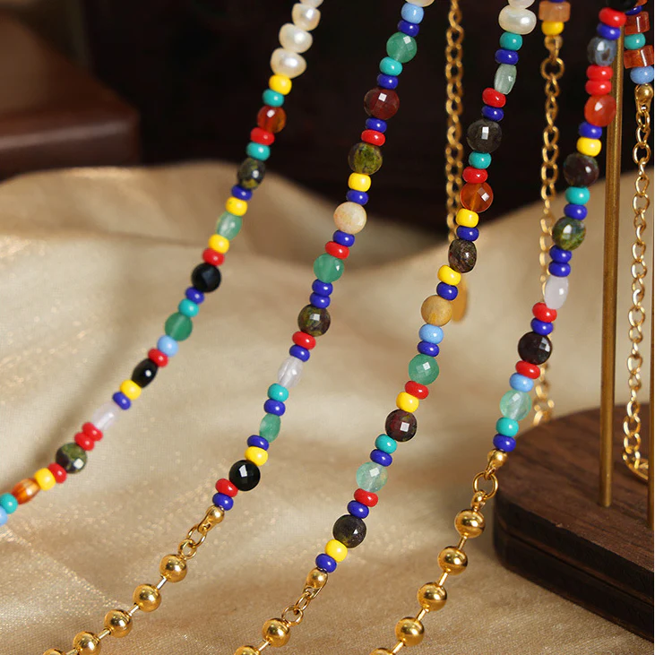 Blue Stone and Freshwater Pearl Bead Necklace