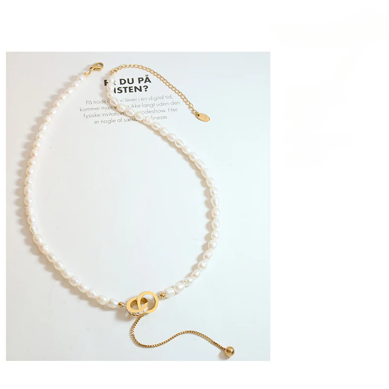 Two Rings Buckle Drop Pendant Freshwater Pearl Y Necklace