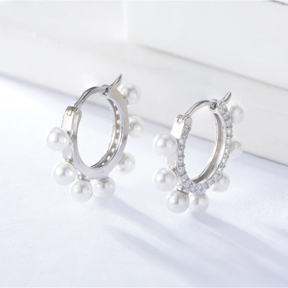 Pearl Hoop Earring Zircon Diamond