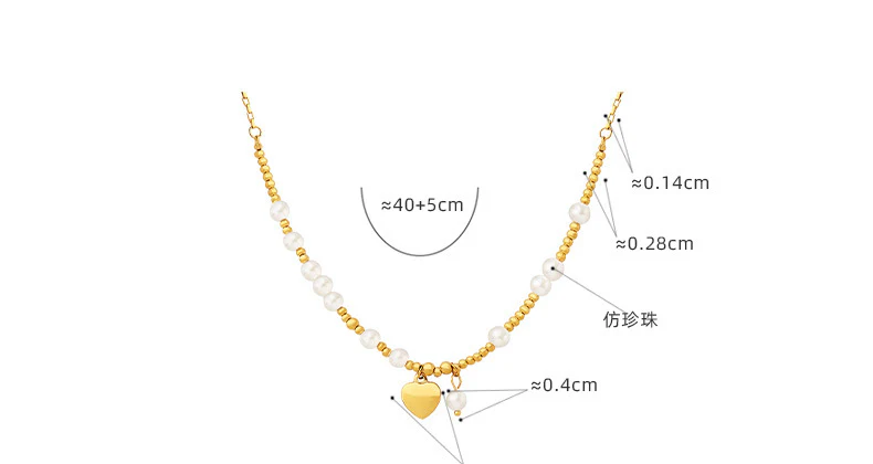 Gold Beads Heart Pendant Pearl Necklace