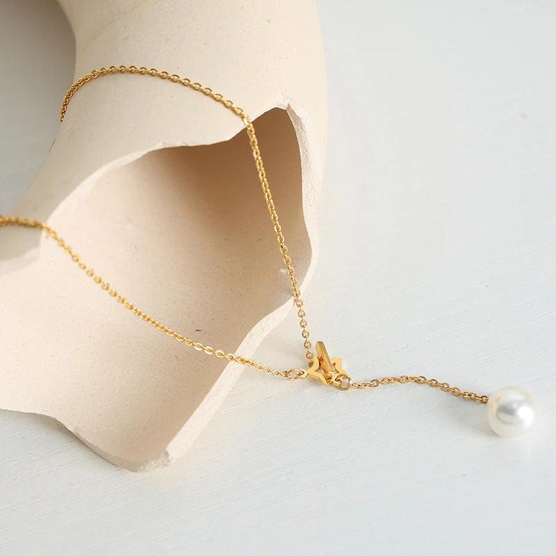 Star Clasp Pearl Drop Pendant Y Necklace
