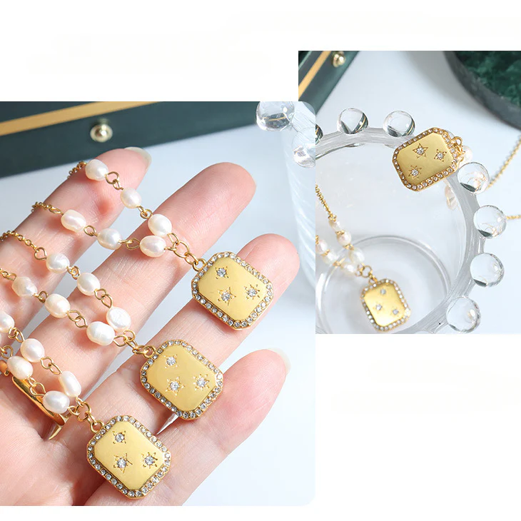 Square Star Pendant Freshwater Pearl Necklace