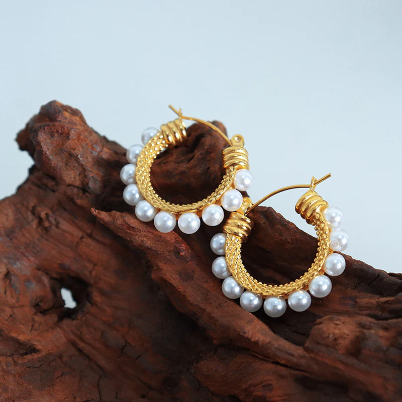 Round Hoop Pearl Earrings