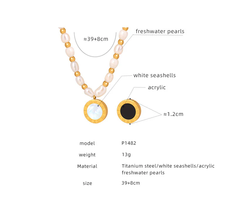 Double Sided Colors Round Pendant Beaded Pearl Necklace