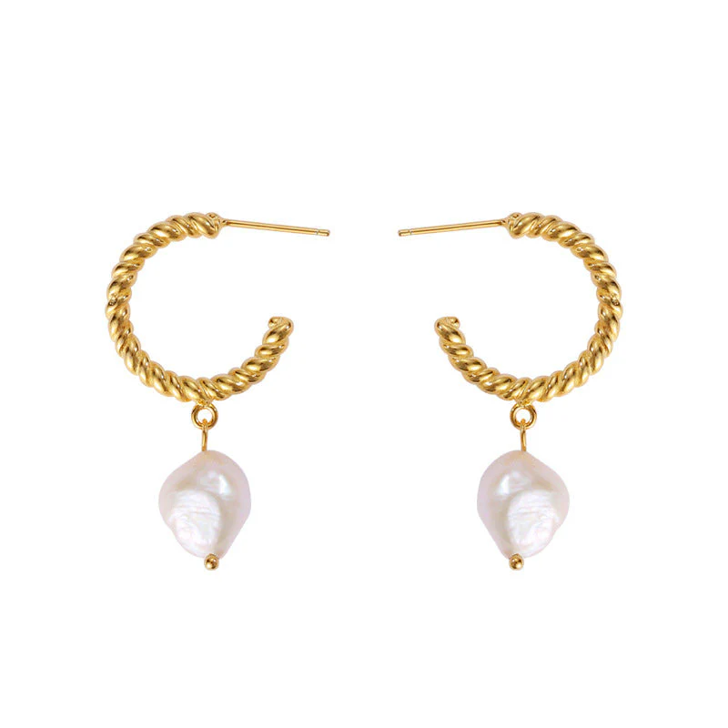 Twisted Hoop Pearl Drop Earring