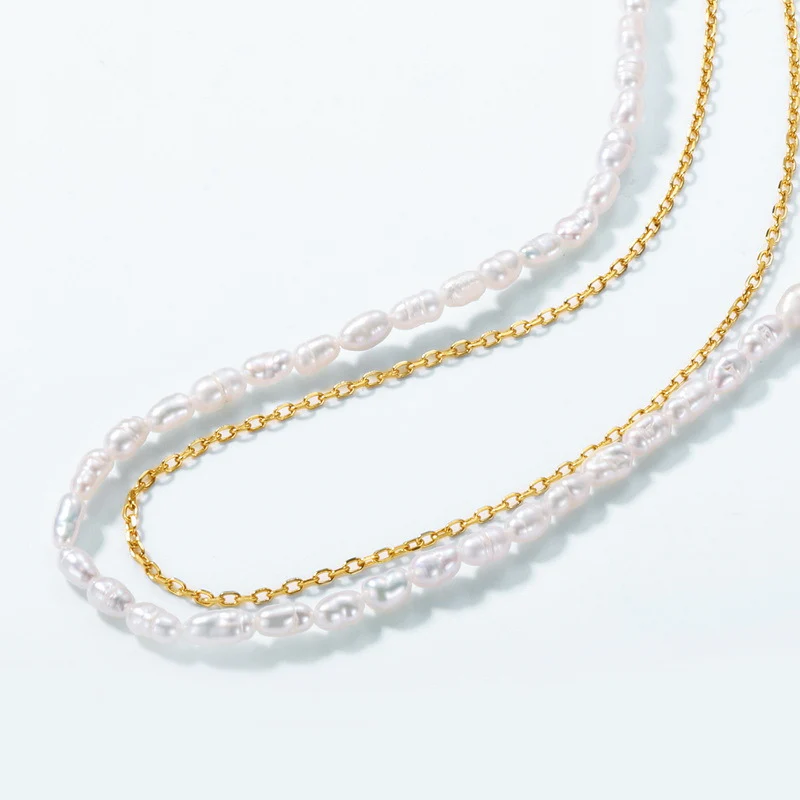 Two Layers S925 Bead Chain and Freshwater Pearl Necklace