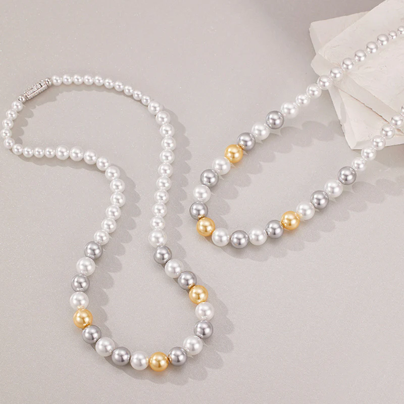 Gradient Sizes Mixed Color Pearl Necklace