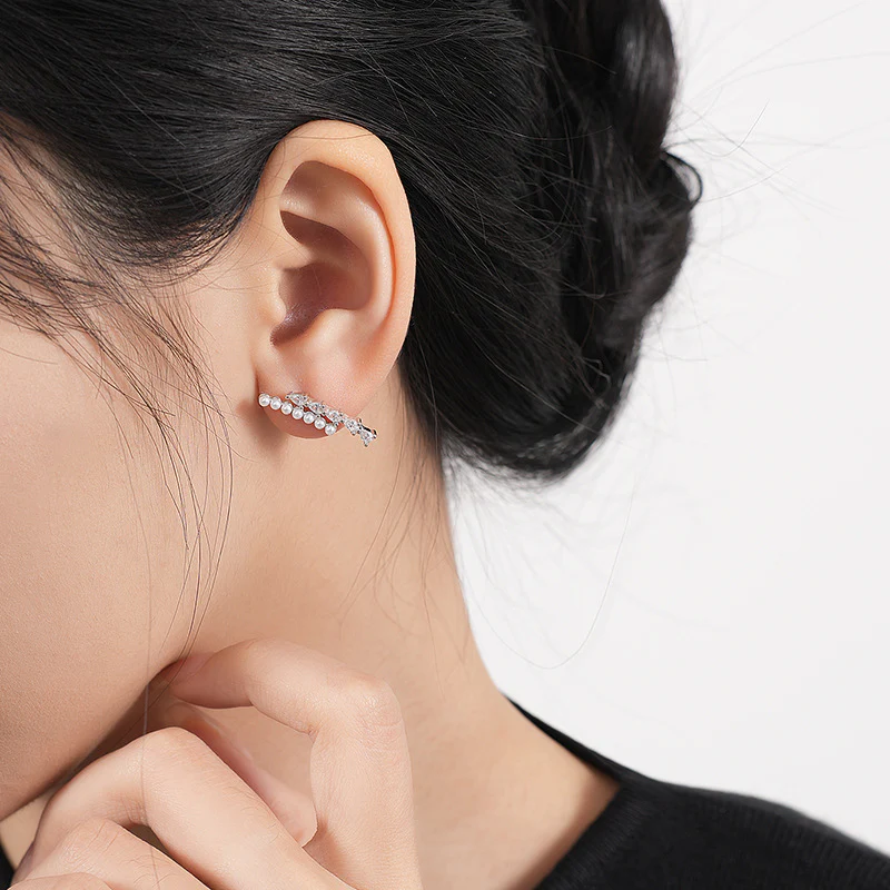 Diamond And Pearl Climber Earrings