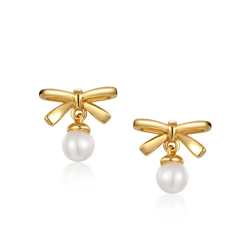 Delicate Bow Pearl Earrings