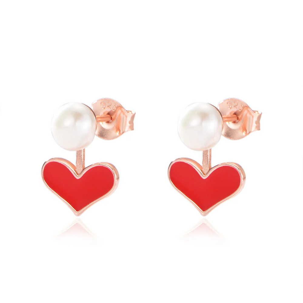 Pearl Studs Heart Epoxy Earrings