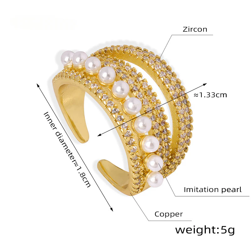 Open Diamond and Pearl Ring