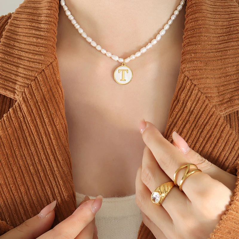 26 Initial Letter Pendant Freshwater Pearl Necklace