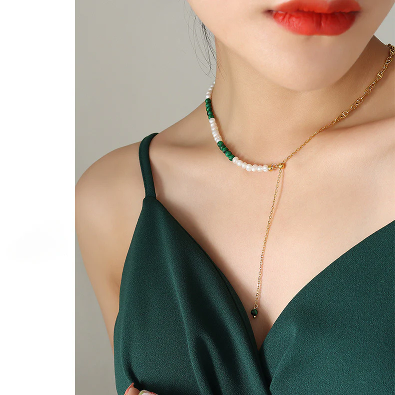 Turquoise and Pearl Adjustable Y Necklace