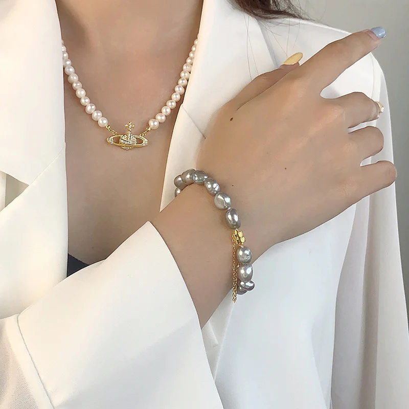 Magnetic Closure Natural Grey Baroque Pearl Bracelet