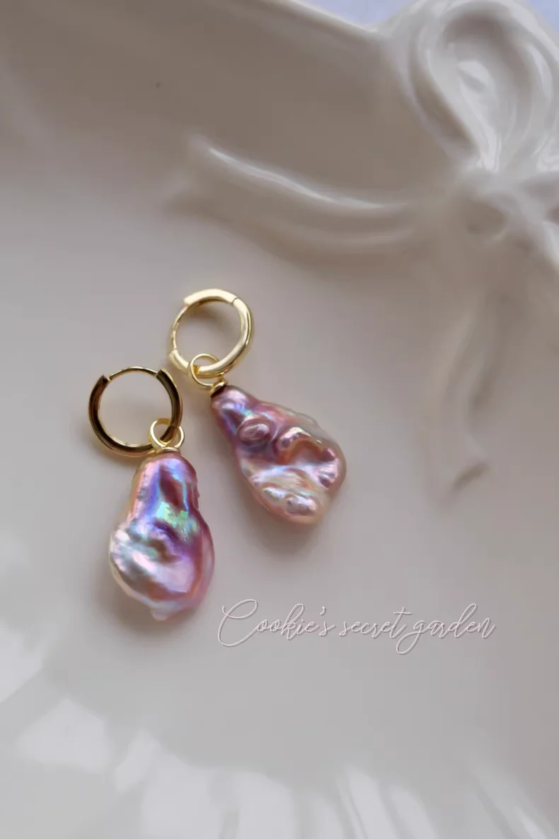 【Monet Garden Collection】 Handmade Aurora Baroque Pearl Earrings